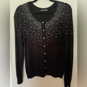 Atmosphere rhinestone embellished button-down cardigan in black, size 14